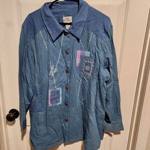 Vintage Koret City Blues Patchwork Long Sleeve Blouse Grannycore Cottagecore